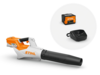 STIHL BGA 50 Blasgerät mit AK 20 Akku und AL 101 Ladegerät in Weiß und Orange