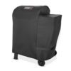 Weber Premium Abdeckhaube auf Searwood Holzpelletgrill mit Weber-Logo und Klettbändern