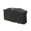Schwarze Weber Premium Abdeckhaube über einer Plancha mit hochgeklappten Seitentischen
