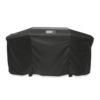 Weber Premium Abdeckhaube auf einer Plancha, schwarz mit rotem Weber-Logo