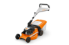 STIHL RM 253 Rasenmäher in Orange und Weiß mit Benzinmotor und Fangkorb