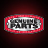 Logo von Toro Genuine Parts in Rot, Weiß und Schwarz auf dunkelrotem Hintergrund