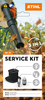 Werbegrafik für STIHL Service Kit 37 mit Laubbläser und Ersatzteilen