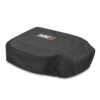 Weber Premium Abdeckhaube Slate 56cm auf einer Plancha mit Klettbändern und Logo