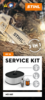 Werbegrafik für STIHL Service Kit 16 mit Motorsäge MS 661 und Bestandteilen wie Luftfilter und Zündkerze