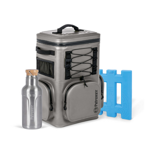 Kühlrucksack 27 Liter Grau mit Kühlakku & Isolierflasche