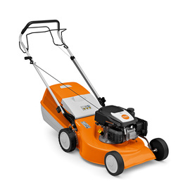 STIHL RM 253 T Benzin-Rasenmäher in Orange und Grau mit klappbarem Griff und großem Grasfangkorb