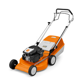 STIHL RM 253 T Benzin-Rasenmäher in Orange und Grau mit klappbarem Griff und großem Grasfangkorb