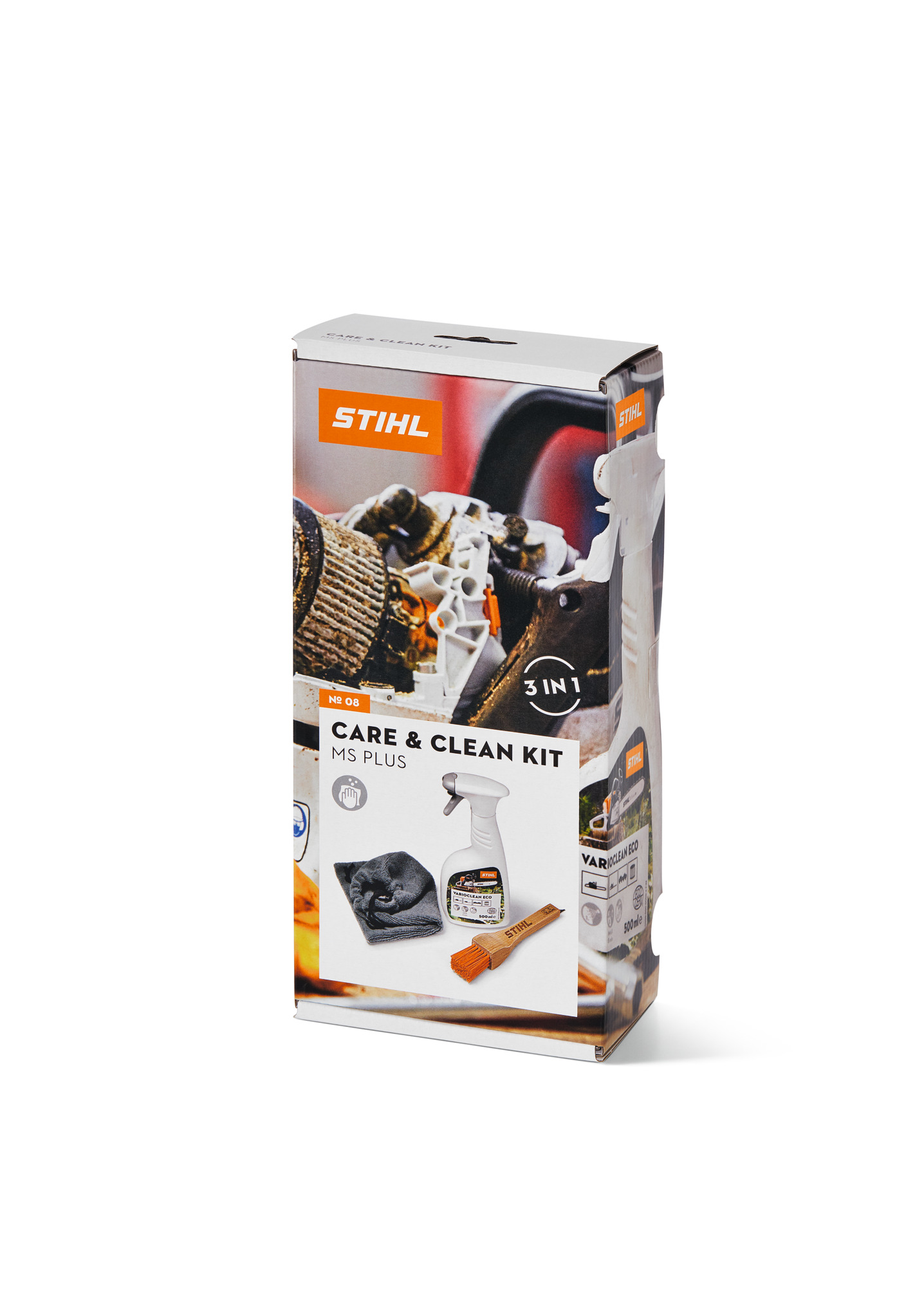 STIHL Care & Clean Kit MS Plus Verpackung mit Reinigungszubehör für Motorsägen