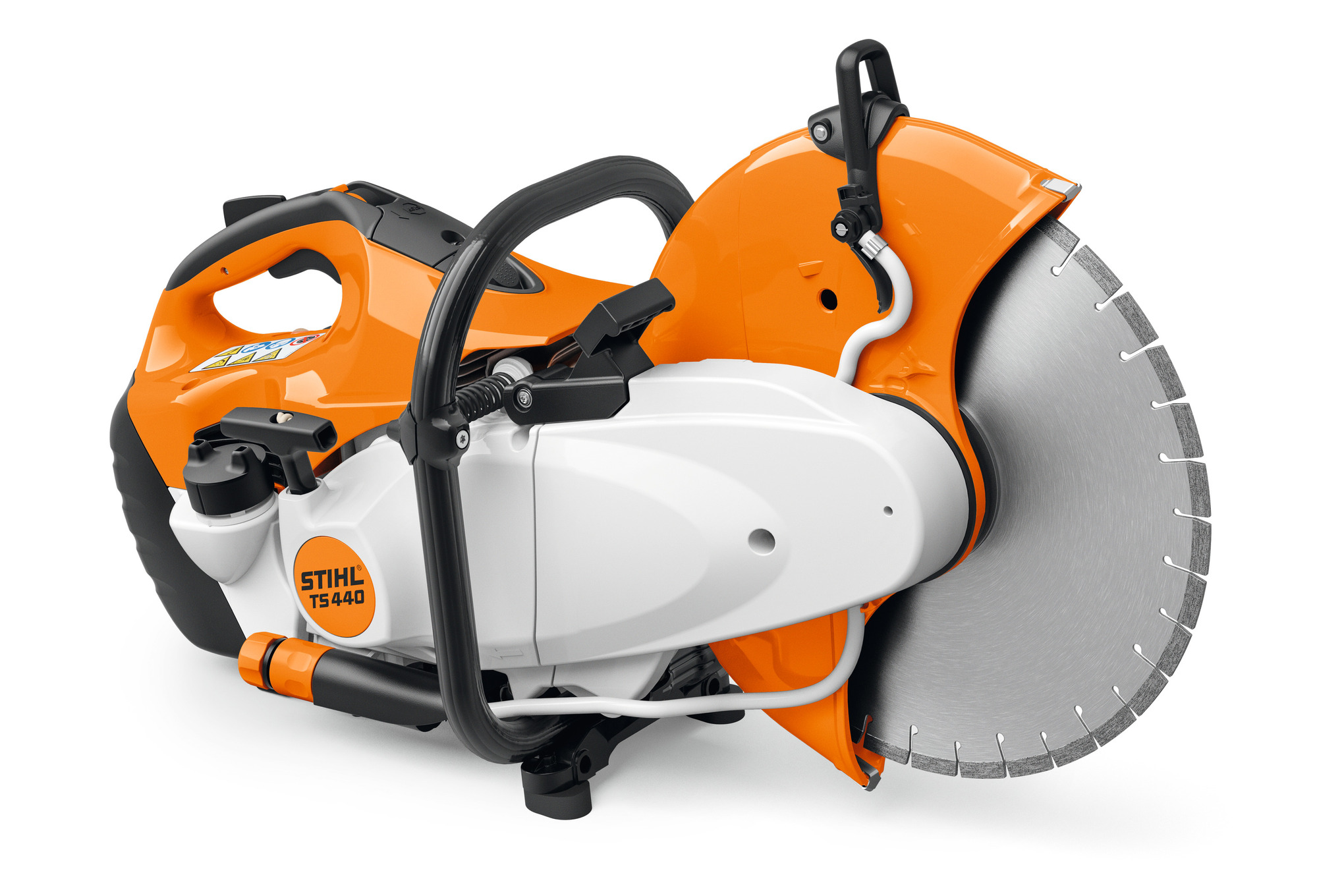 STIHL TS 440 Benzin-Trennschleifer mit 350-mm-Trennscheibe auf weißem Hintergrund