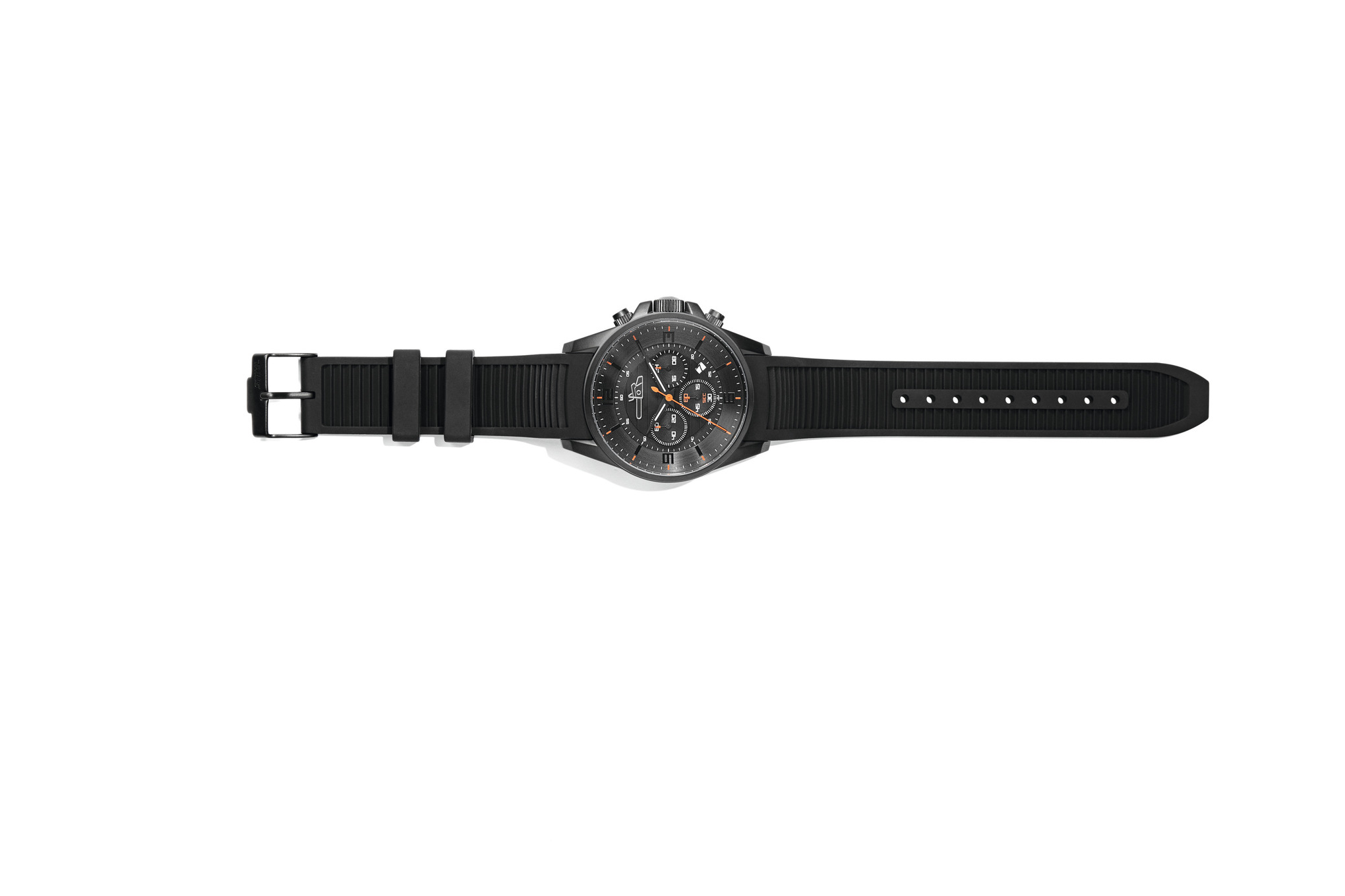 Stihl Chronograph von Jacques Lemans mit schwarzem Zifferblatt und orangefarbenen Details