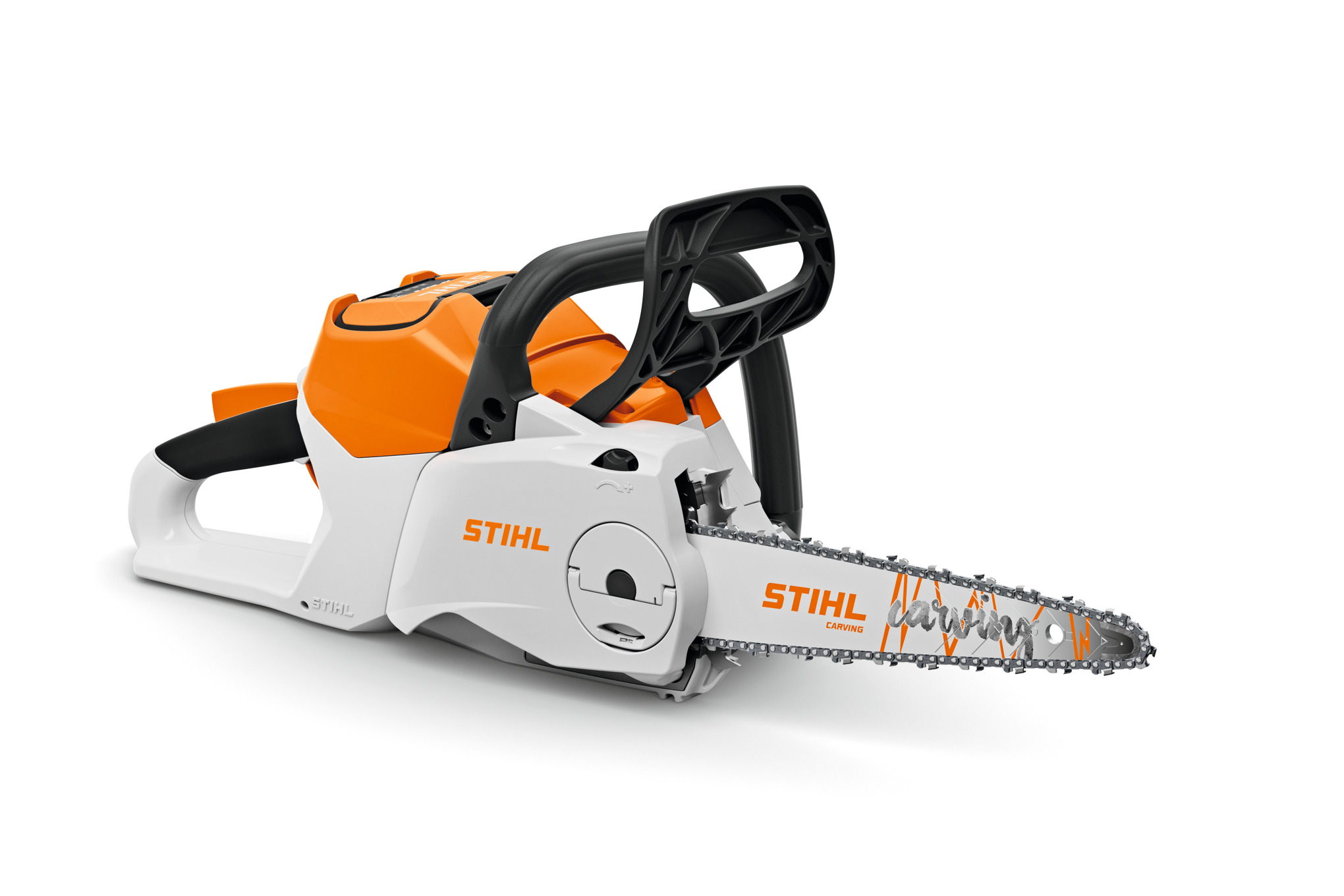 STIHL MSA 200 C-B Carving Akku-Kettensäge auf weißem Hintergrund
