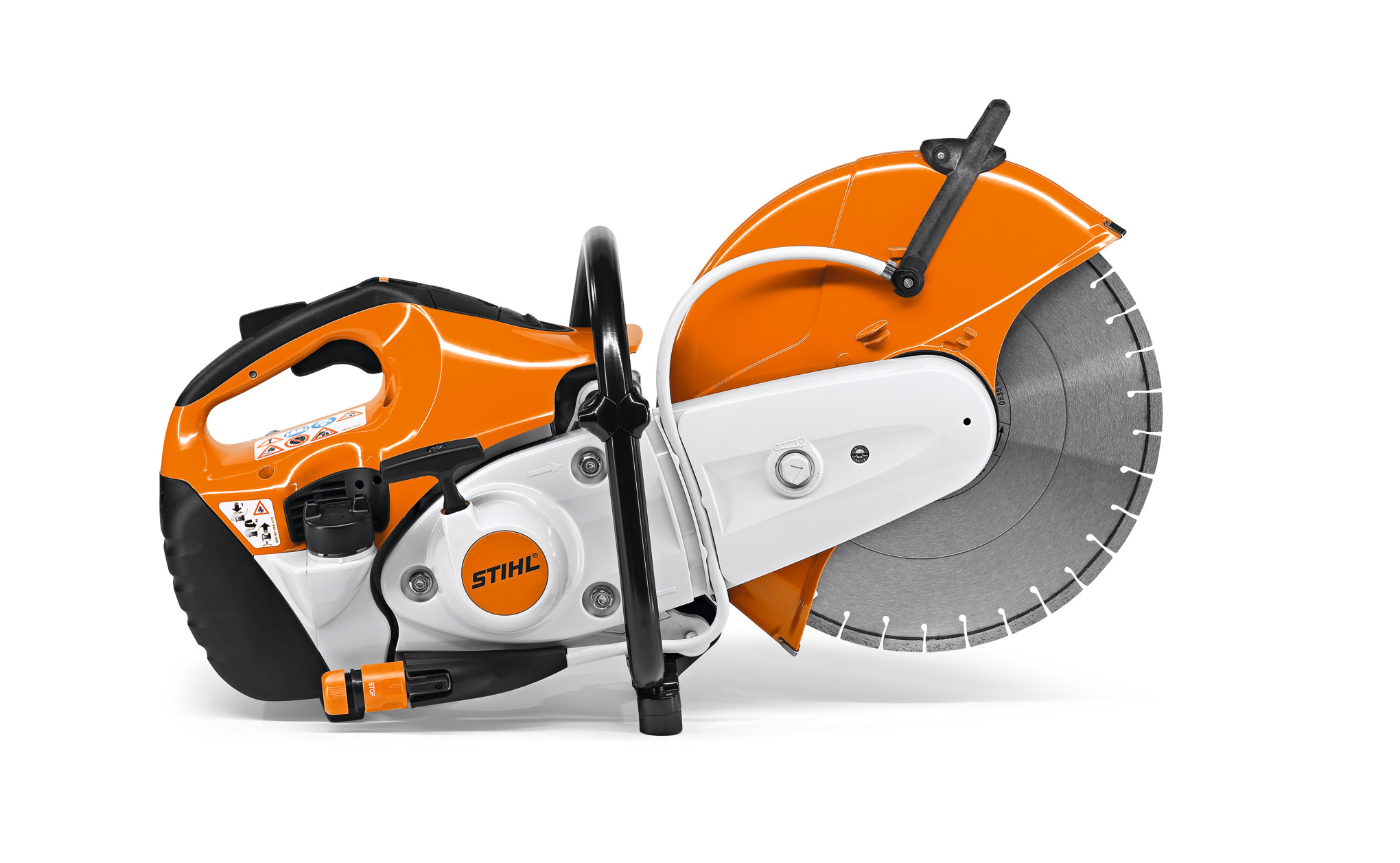 Stihl TS 420 Benzin-Trennschleifer mit großer Trennscheibe auf weißem Hintergrund