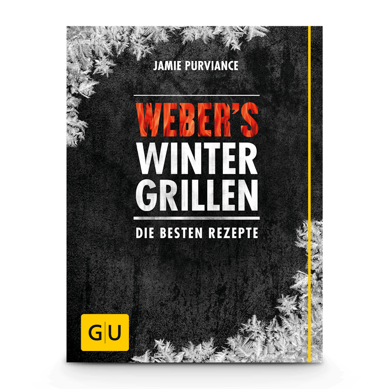 Cover des Buches Weber's Wintergrillen mit winterlichem Hintergrund und GU Verlagslogo