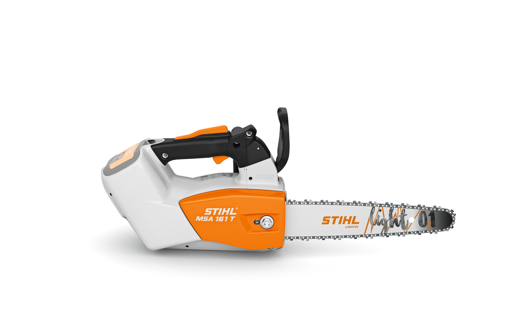 STIHL MSA 161 T Akku-Kettensäge auf weißem Hintergrund