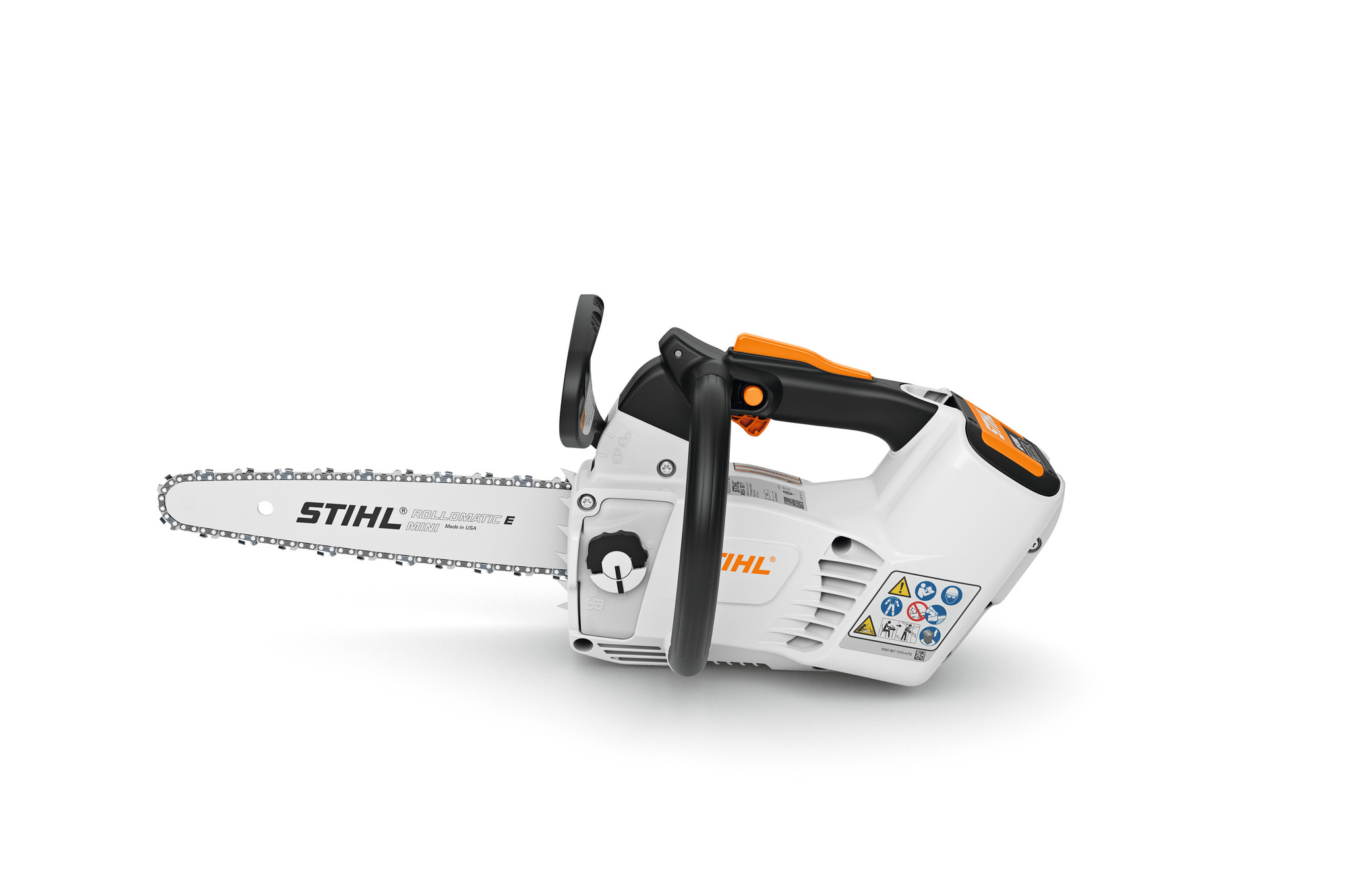 Stihl MSA 161 T Akku-Kettensäge auf weißem Hintergrund