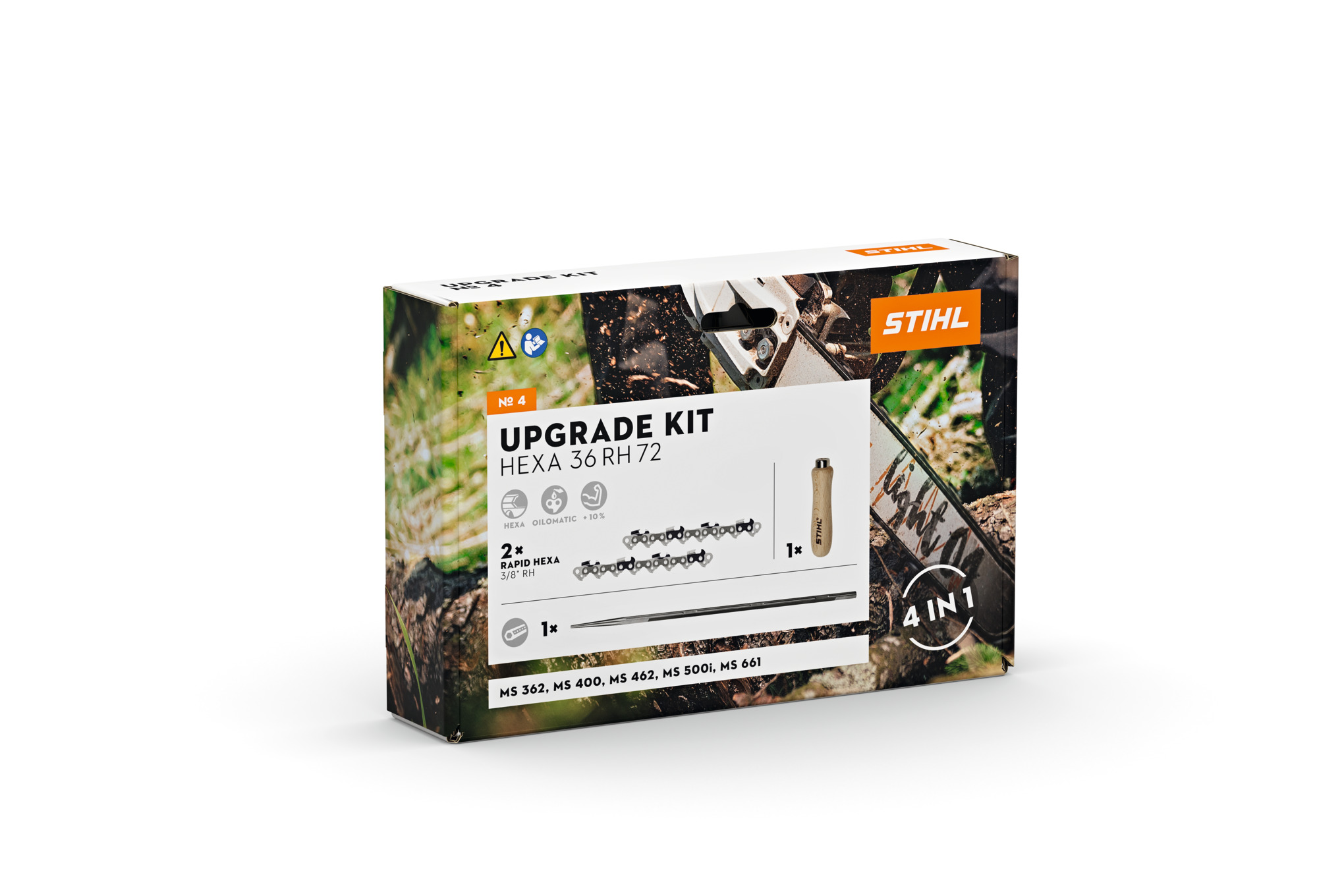 STIHL Upgrade Kit Verpackung mit Sägeketten und Feilenzubehör für Motorsägen