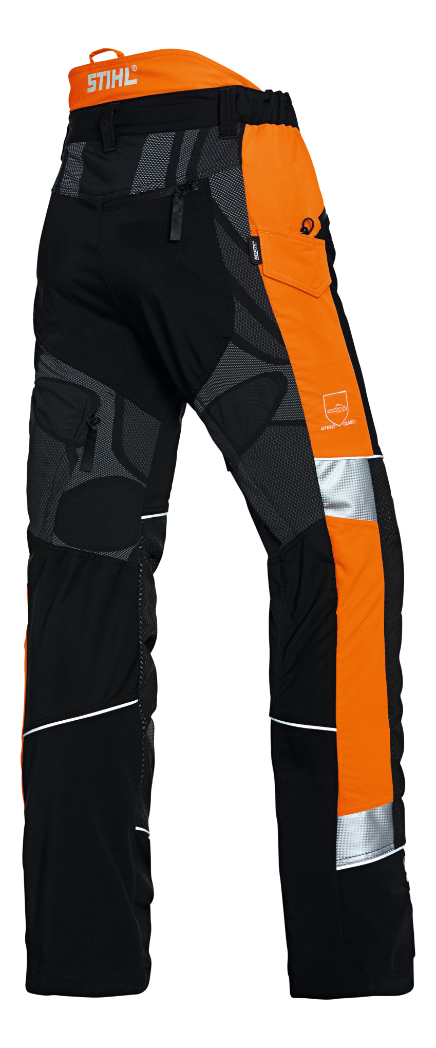 STIHL Bundhose ADVANCE X-TREEm in Schwarz und Orange mit reflektierenden Elementen und Taschen