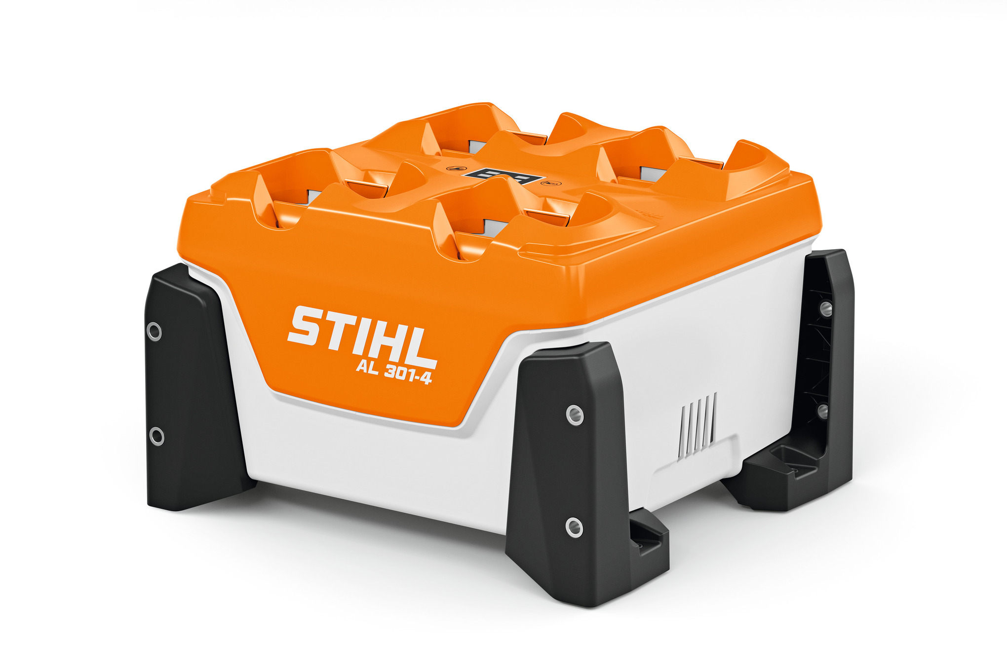STIHL AL 301-4 Mehrfachladegerät in Orange und Weiß mit Logo