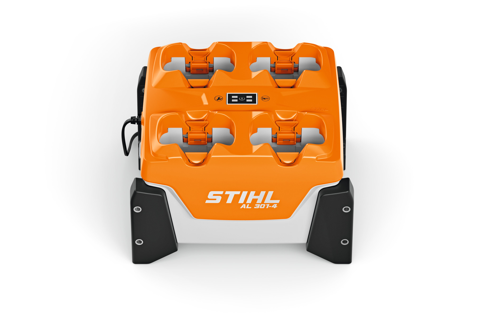 STIHL AL 301-4 Mehrfachladegerät in Orange mit vier Ladeschächten und digitalem Display