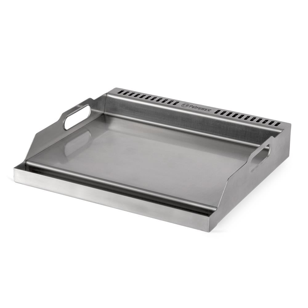 Edelstahl Plancha Grillplatte von Petromax mit Henkeln und Fettauffangrinne