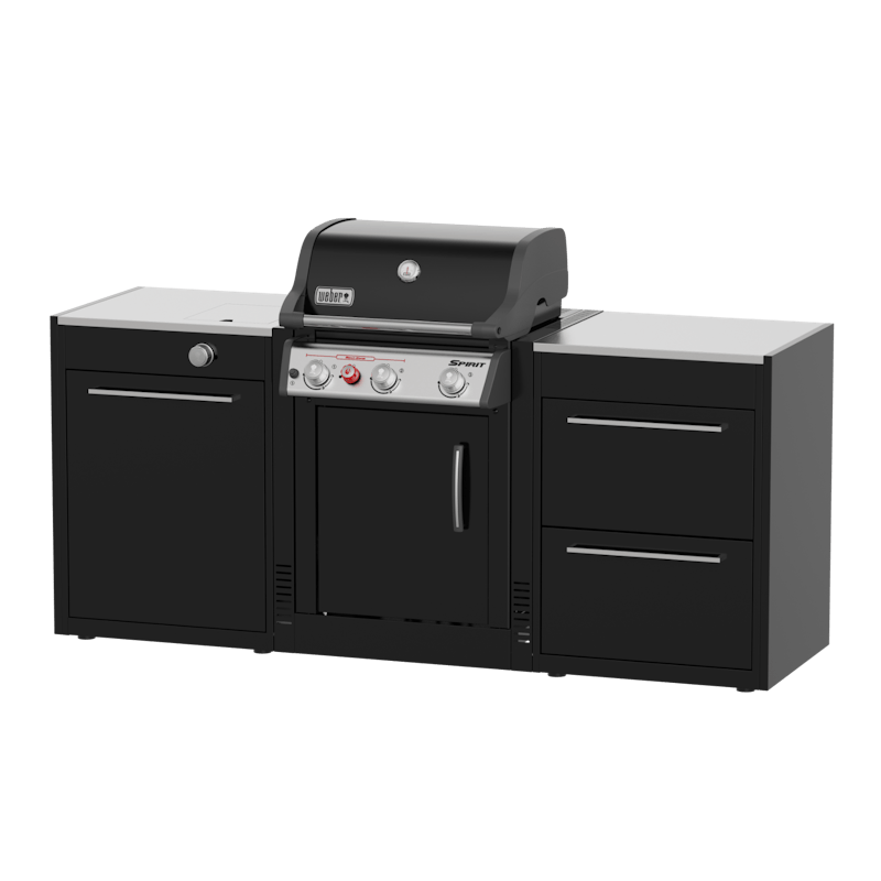Weber BBQ Kitchen Gas 221 für Spirit mit Seitenbrenner und Edelstahl-Arbeitsplatten