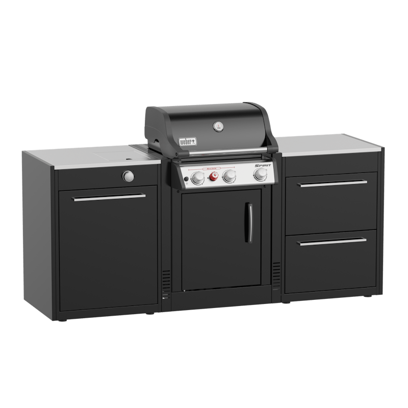 Weber BBQ Kitchen Gas 221 Set mit Gasgrill und Seitenmodulen in Schwarz