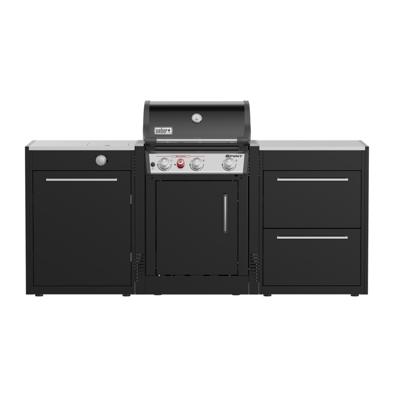 Weber BBQ Kitchen Gas 221 mit Seitenbrenner und Ladenmodulen in Schwarz