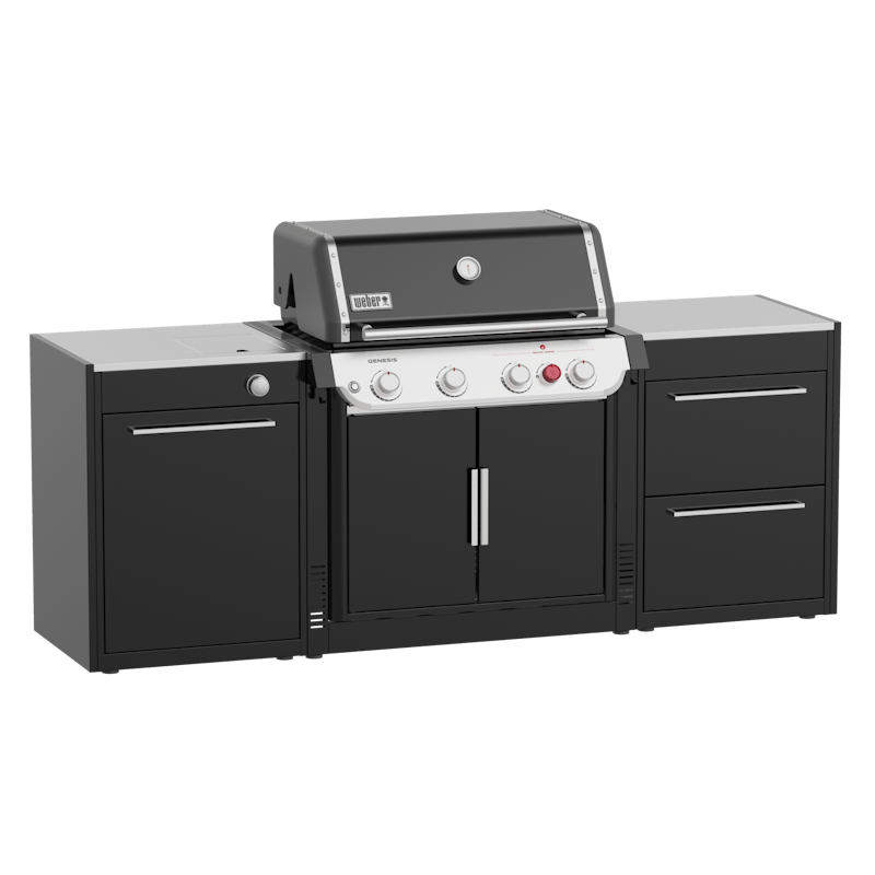 Weber BBQ Kitchen Gas 231 Set für Genesis Gasgrill in Schwarz mit Edelstahl Arbeitsflächen