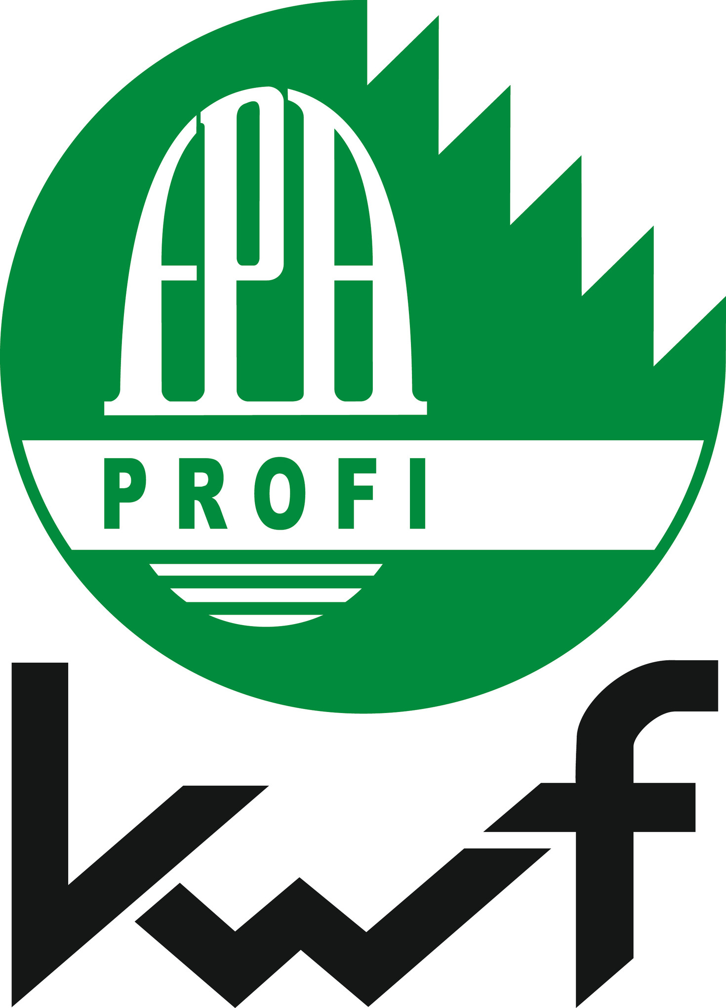 Logo von KWF Profi mit grünem Kreis, weißem Helm und Schriftzug