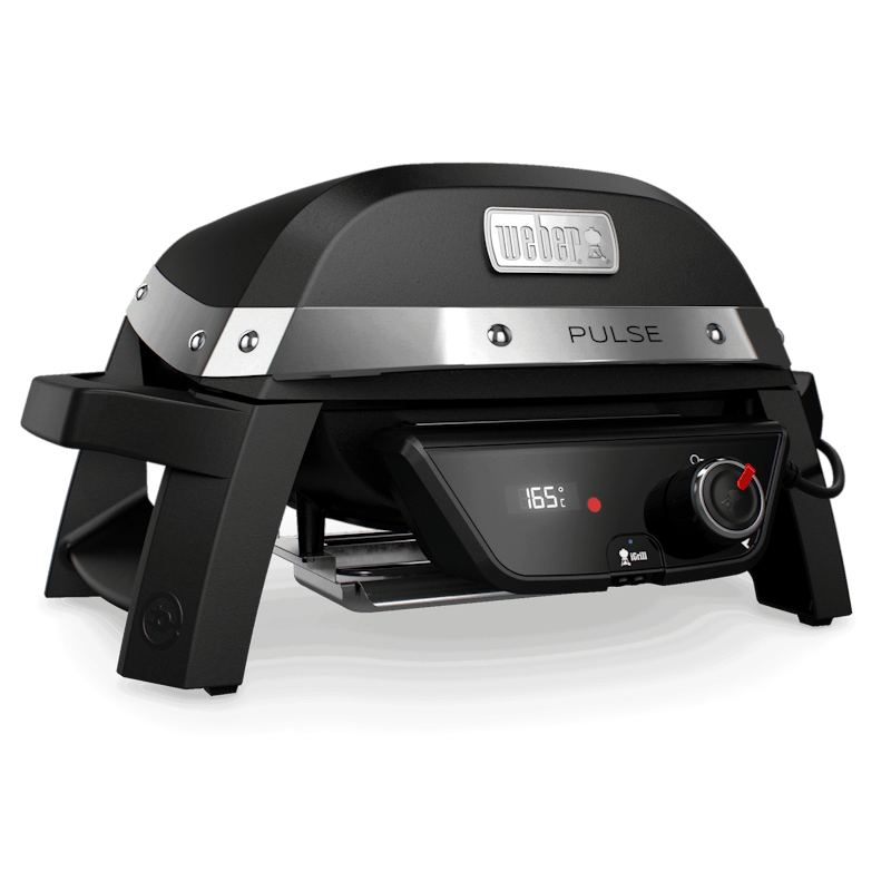 Weber PULSE 1000 Elektrogrill in Schwarz mit digitalem Display und Edelstahlakzenten