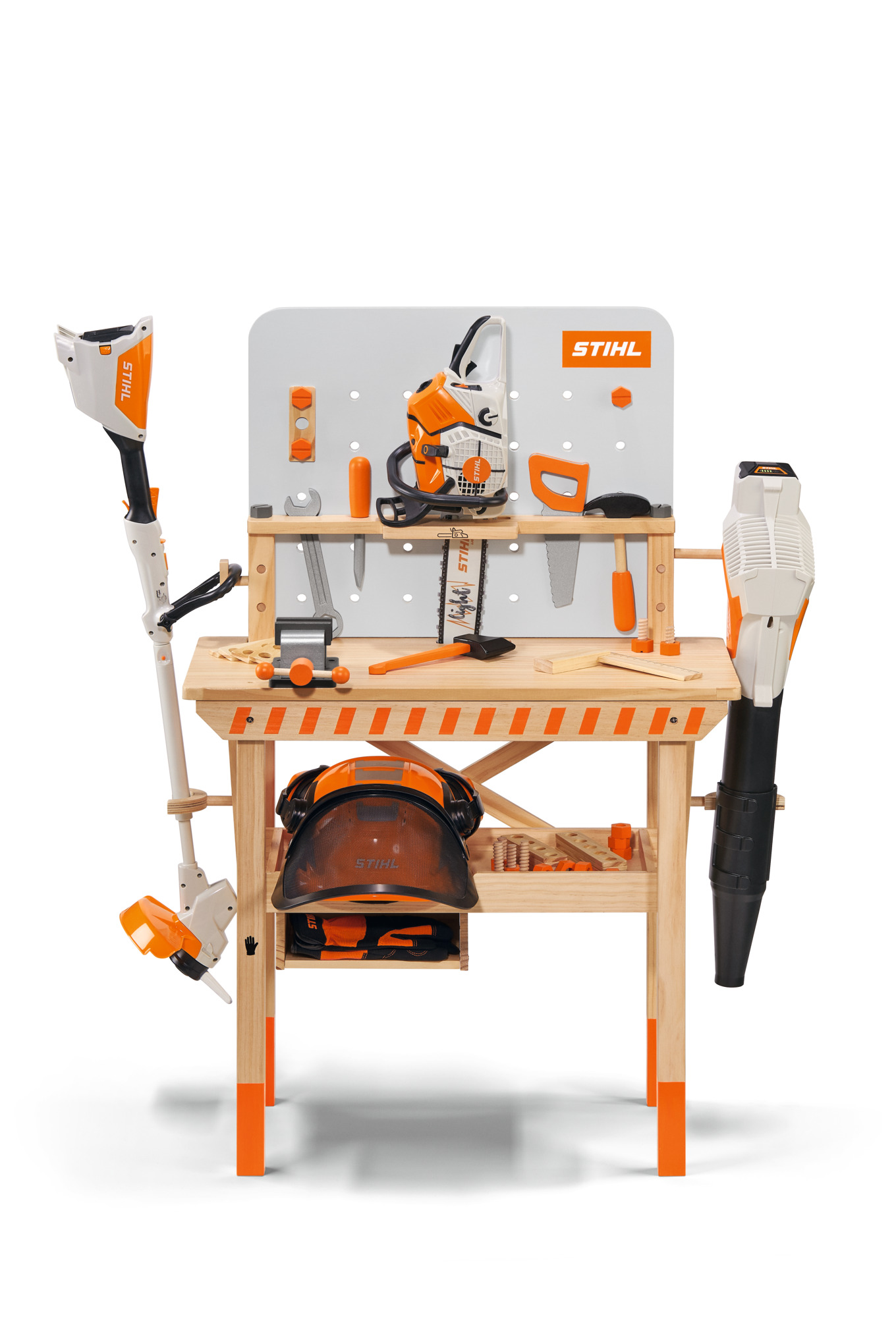 STIHL Kinderwerkbank aus Holz mit Werkzeugen und Zubehör für kindliches Handwerken