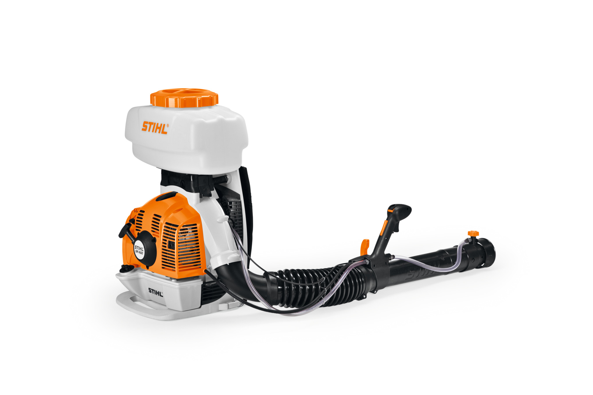 STIHL SR 450 Sprühgerät auf weißem Hintergrund für professionelle landwirtschaftliche Anwendungen