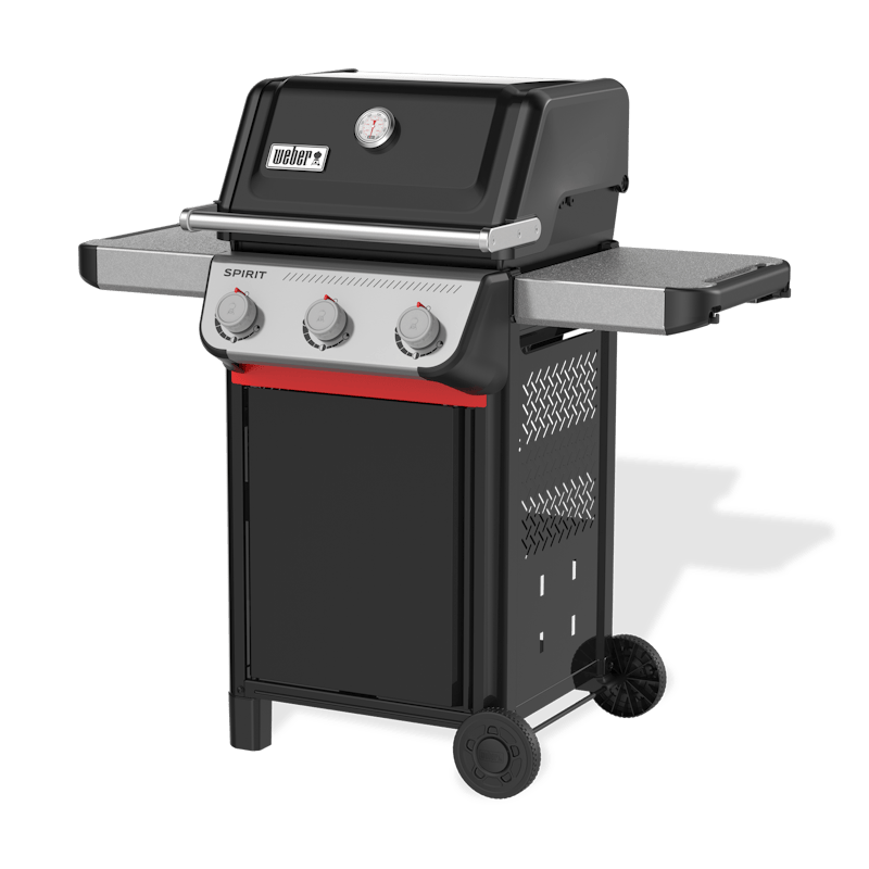 Weber SPIRIT E-310 Gasgrill in Schwarz mit roten Akzenten und Seitentischen