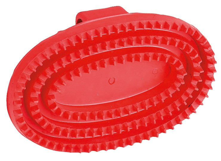 Roter ovaler Gummistriegel für Kinder zur Pferdepflege