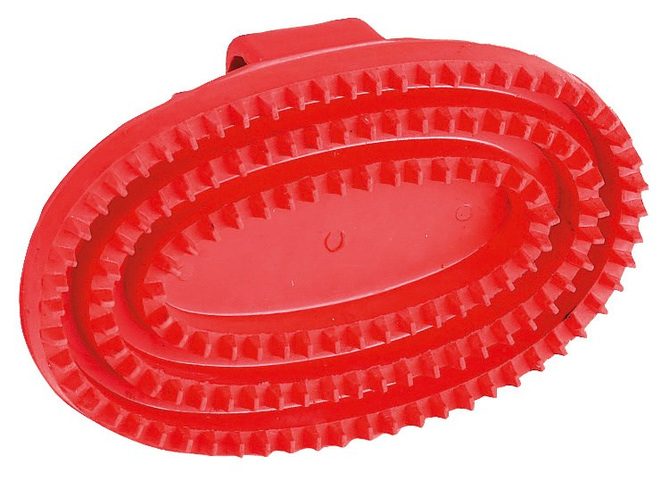 Roter ovaler Gummistriegel für Kinder zur Pferdepflege