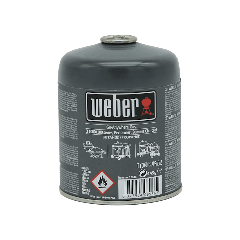 Weber Gas-Kartusche für Outdoor-Grills, dunkelgrau, mit Sicherheitsinformationen