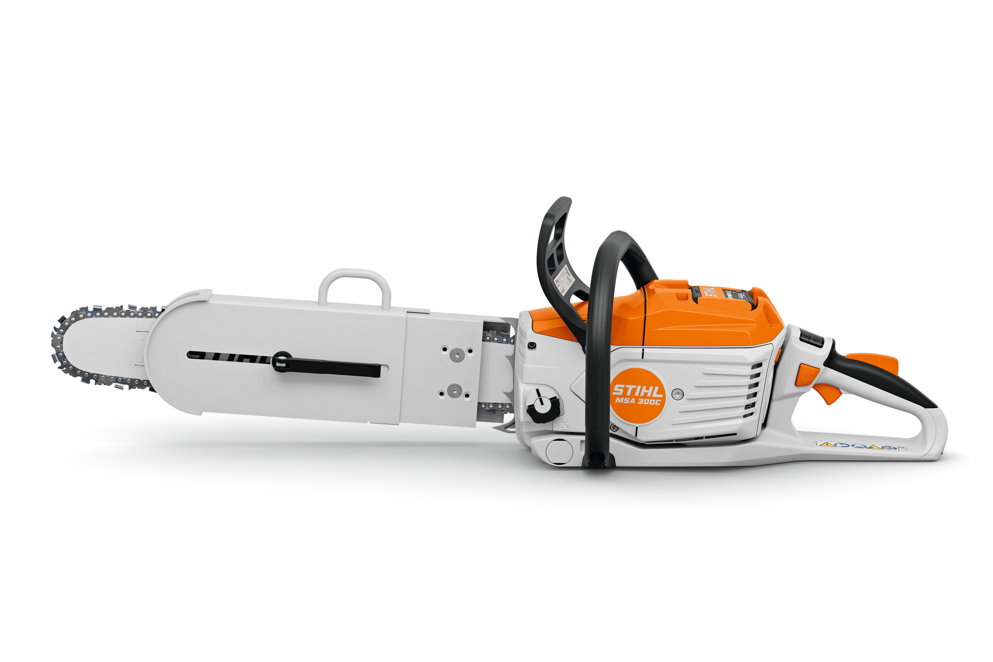 STIHL MSA 300.1 C-O Rettungssäge in Studioaufnahme mit Fokus auf Details und Bauweise