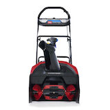 Frontansicht der Toro 53 cm Power Clear 60 V MAX Akku-Schneefräse in Rot und Schwarz