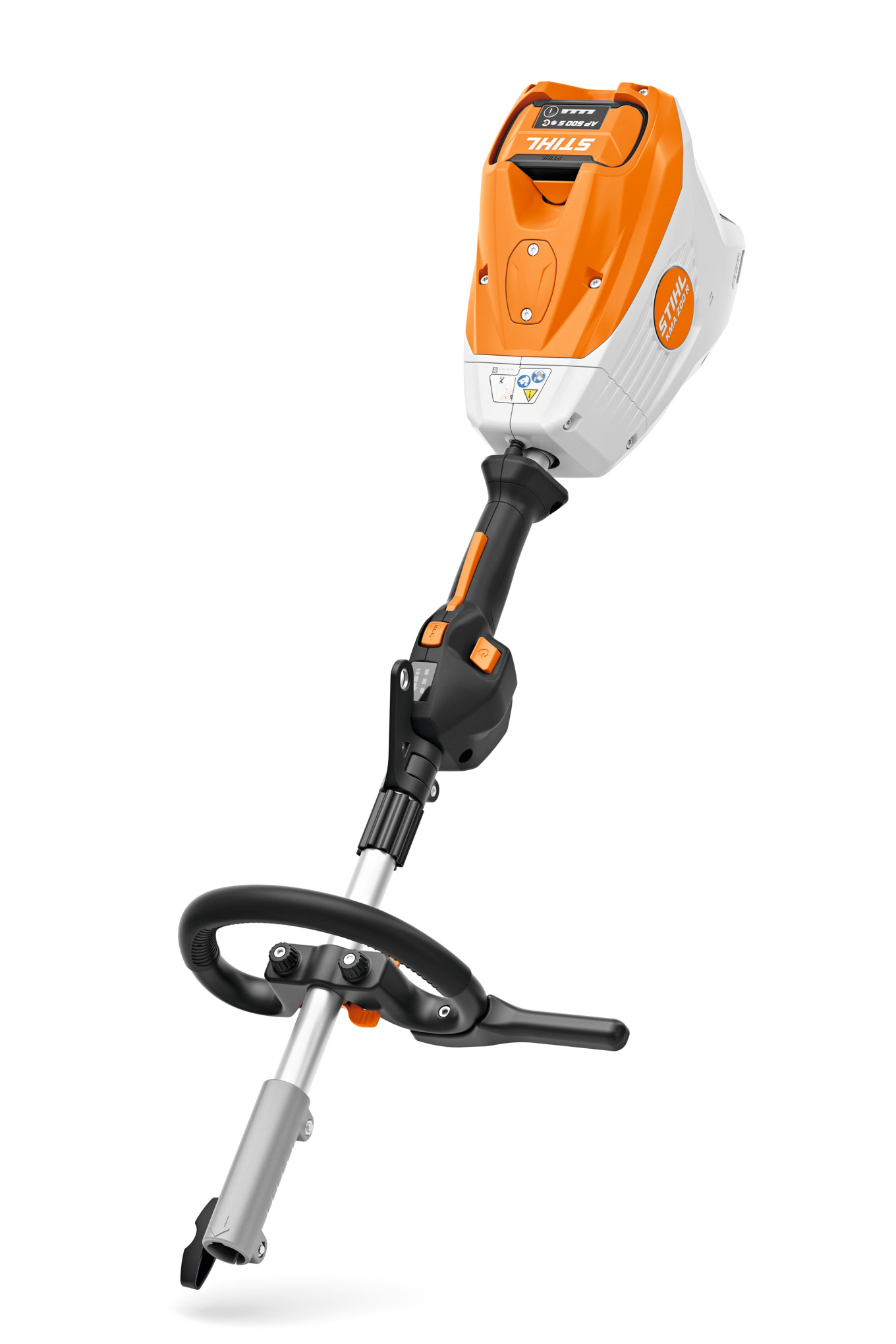 STIHL KMA 200 R Akku-KombiMotor in Orange mit Bedienelementen und Werkzeuganschluss