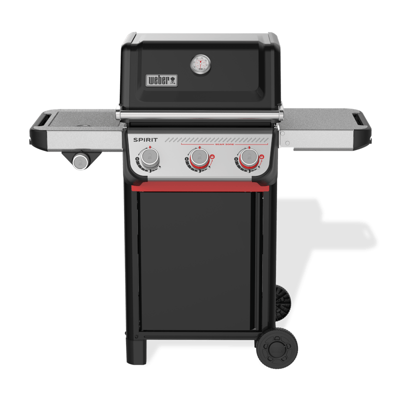 Weber SPIRIT E-335 GBS Gasgrill in Schwarz mit geschlossenem Deckel und Seitentischen