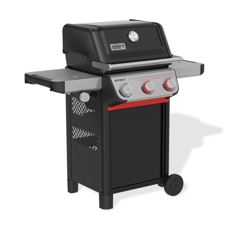 Weber SPIRIT E-335 GBS Gasgrill in Schwarz mit geschlossenem Deckel und Seitentischen