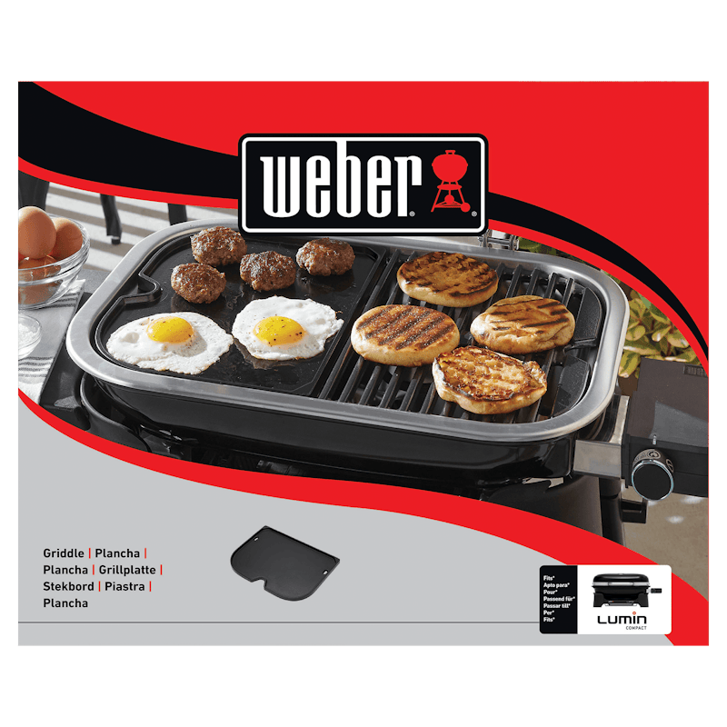 Weber Grillplatte auf Lumin Compact Elektrogrill mit verschiedenen Speisen