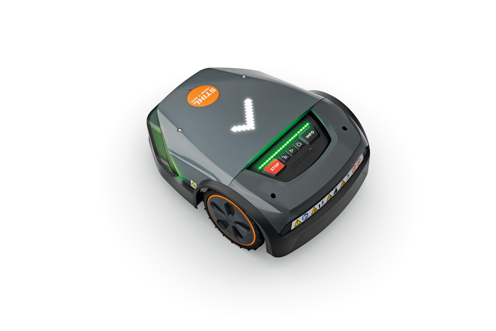 STIHL iMOW 7 EVO Mähroboter mit beleuchtetem Display und robusten Rädern