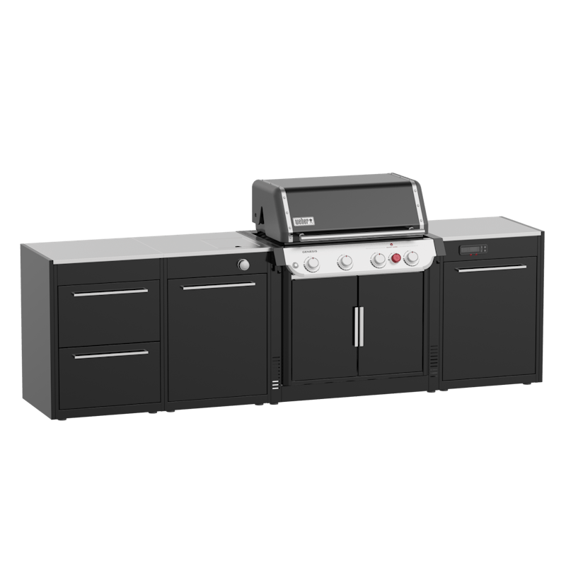 Weber BBQ Kitchen 331 Set für Genesis Gasgrills in schwarz mit Edelstahl-Arbeitsplatten