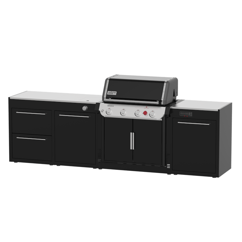 Weber BBQ Kitchen 331 Set für Genesis Gasgrills mit schwarzen Modulen und Edelstahl-Arbeitsflächen