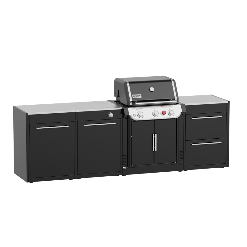 Weber BBQ Kitchen 331 Set für Genesis Gasgrills mit Edelstahl-Arbeitsplatten und dunklen Modulen
