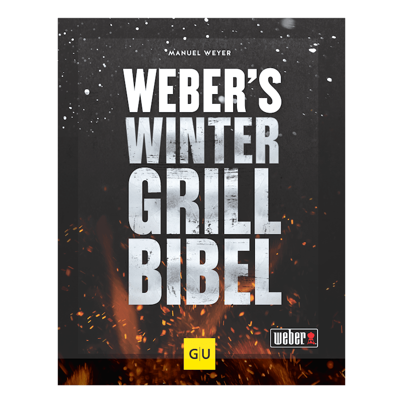 Cover von Weber's Winter Grillbibel mit Funken und dunklem Hintergrund