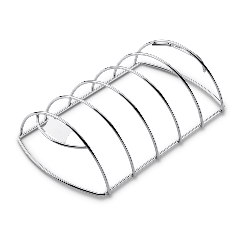 Weber Spare-Rib-Halter auf dunkelgrünem Hintergrund für effizientes Grillen