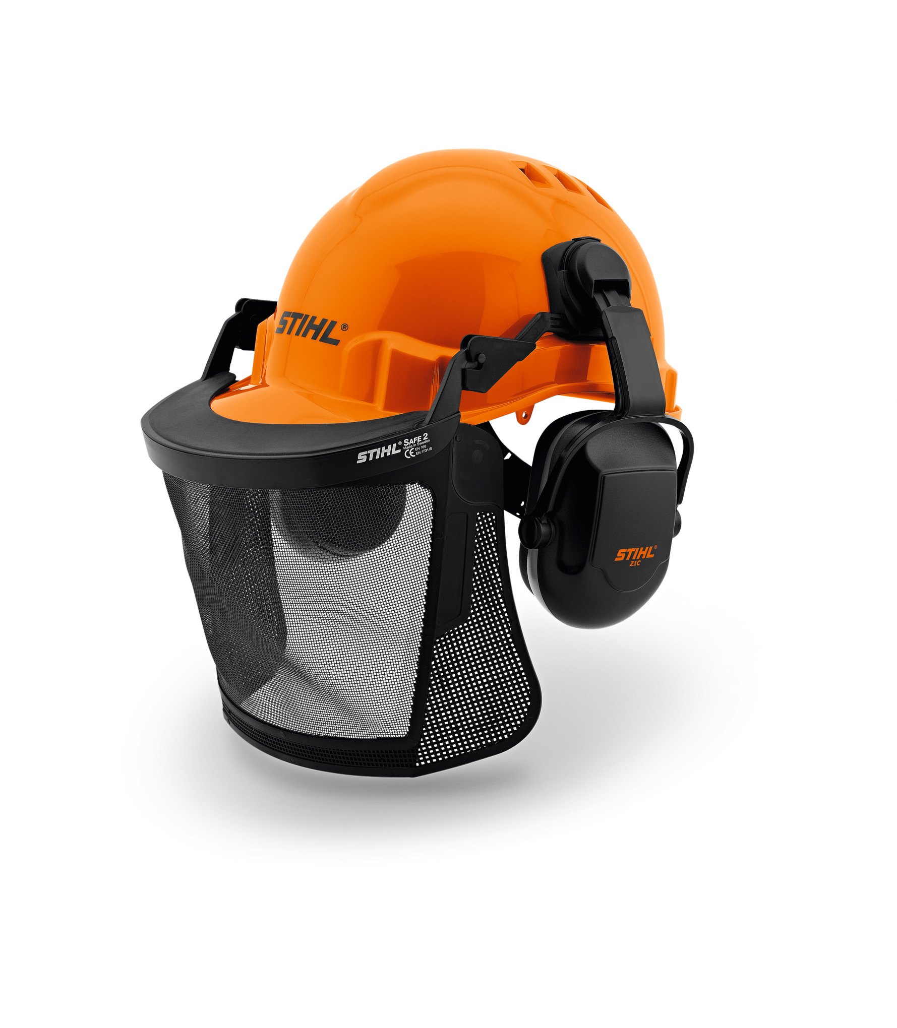 STIHL Sicherheitshelm in Orange mit Gehörschutz und Gesichtsgitter